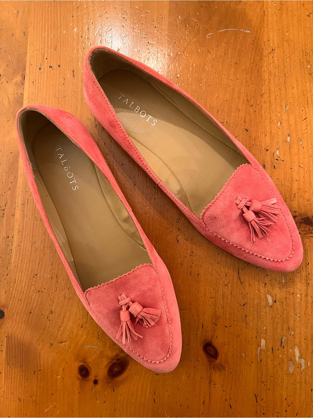Talbots Coral Pink Suede Tassel Loafers